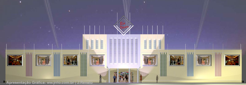 Mall�s fa�ade lit up at night - Renovation proposal - 3D Architectural Presentation